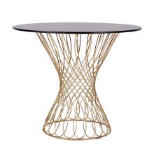 Gold Plating Glass Top Metal Wire Frame Dining Table