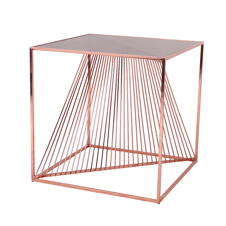 New Style Glass Top Rose Gold Base Side Table