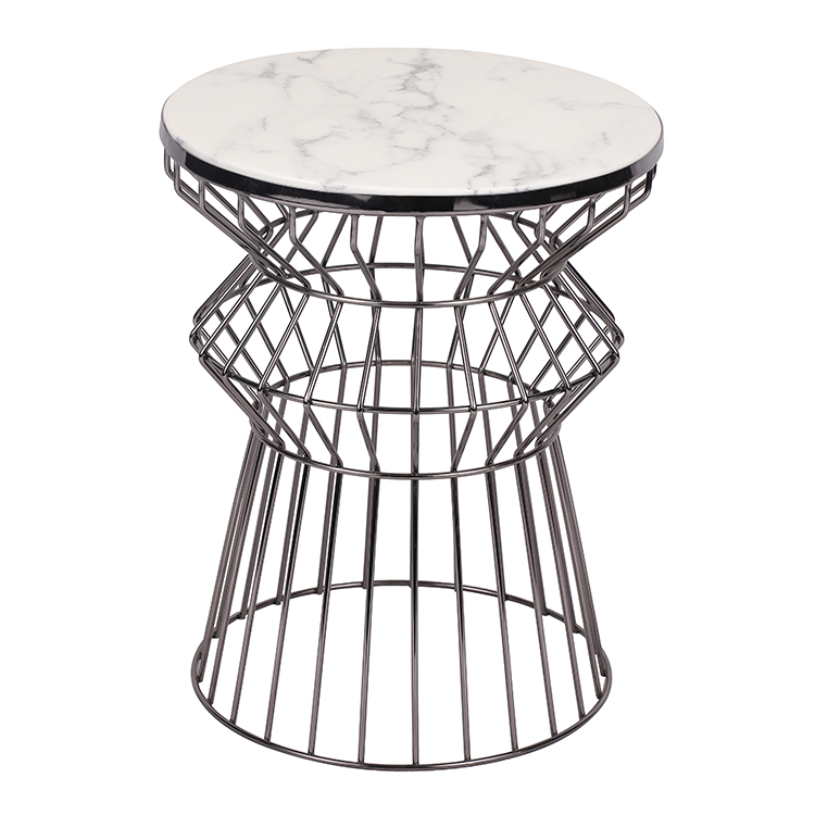 New Design Unique Marble Top Gun Metal Side Table Frame Metal Wire