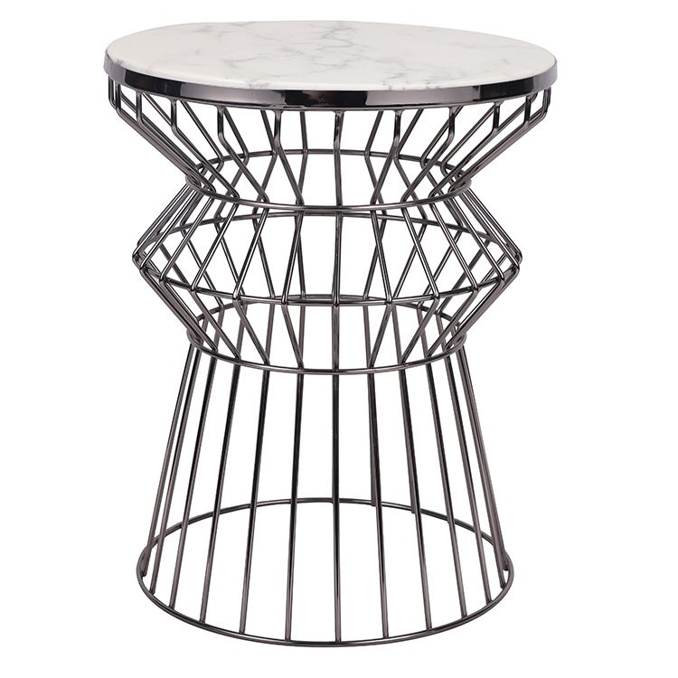 New Design Unique Marble Top Gun Metal Side Table Frame Metal Wire