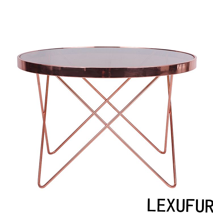 Round Glass Top Copper Leg For Center Table