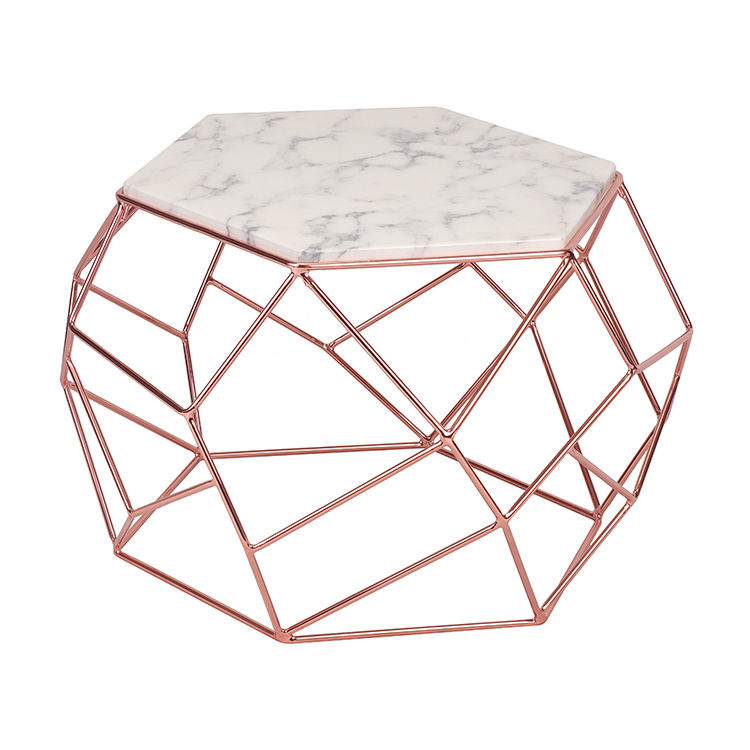 Marble Top Wire Base Coffee Table Copper