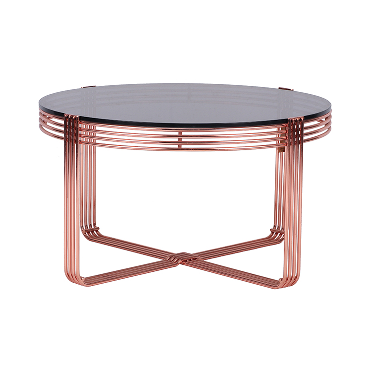 Modern Home Goods Round Glass Top Coffee Table And Copper Steel Bottom