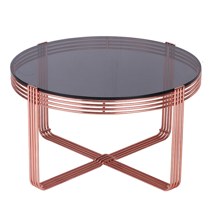 Modern Home Goods Round Glass Top Coffee Table And Copper Steel Bottom