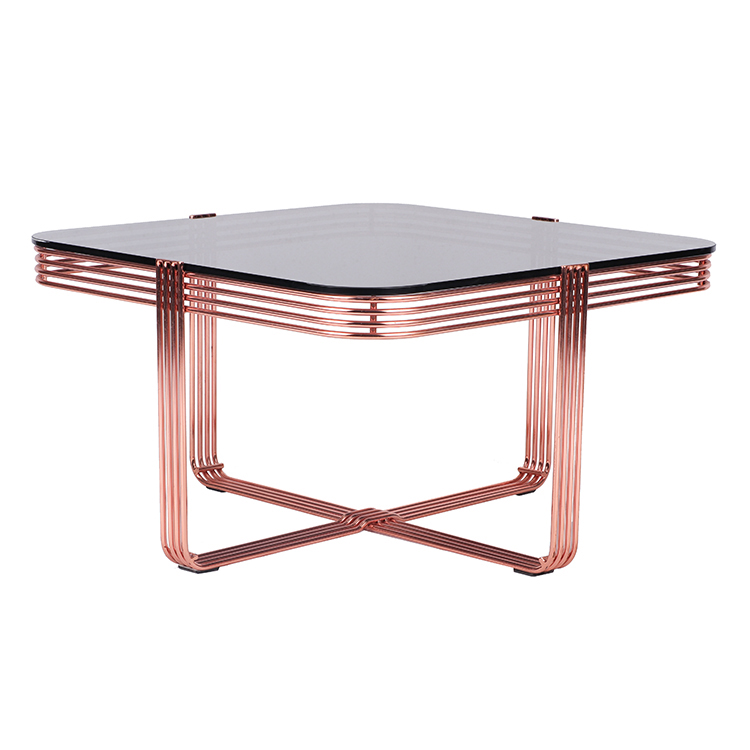 Square Metal Wire Coffee Table With Glass Top