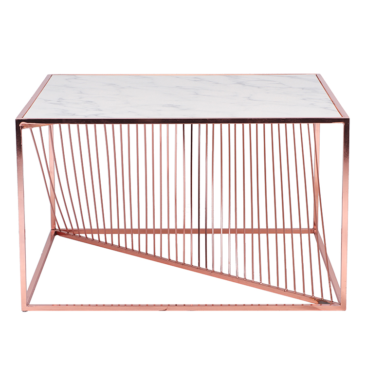 Marble Top And Copper Metal Base Coffee Table