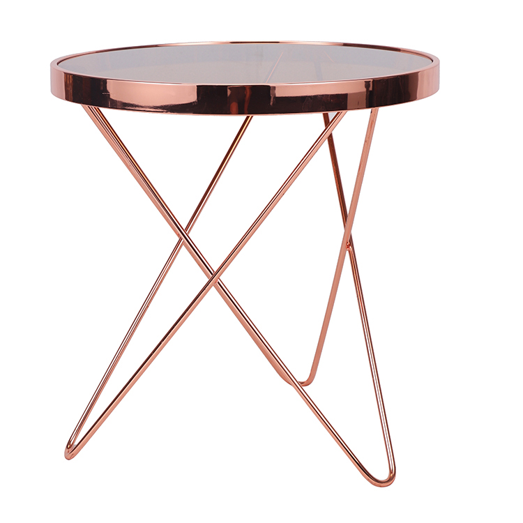 Modern Round Steel Table Base Glass Top Side Table