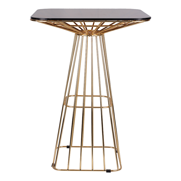 Square Cocktail Used Gold High Glass Top Bar Table