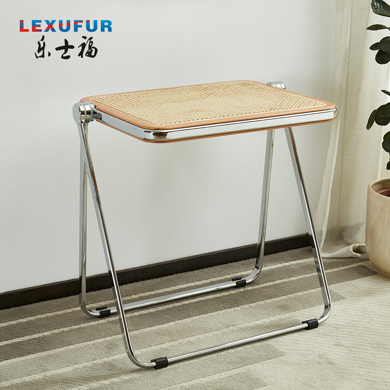 Rattan / Wicker Top Plia Folding Table Home Furniture Modern Silver Metal Oem Customized Style