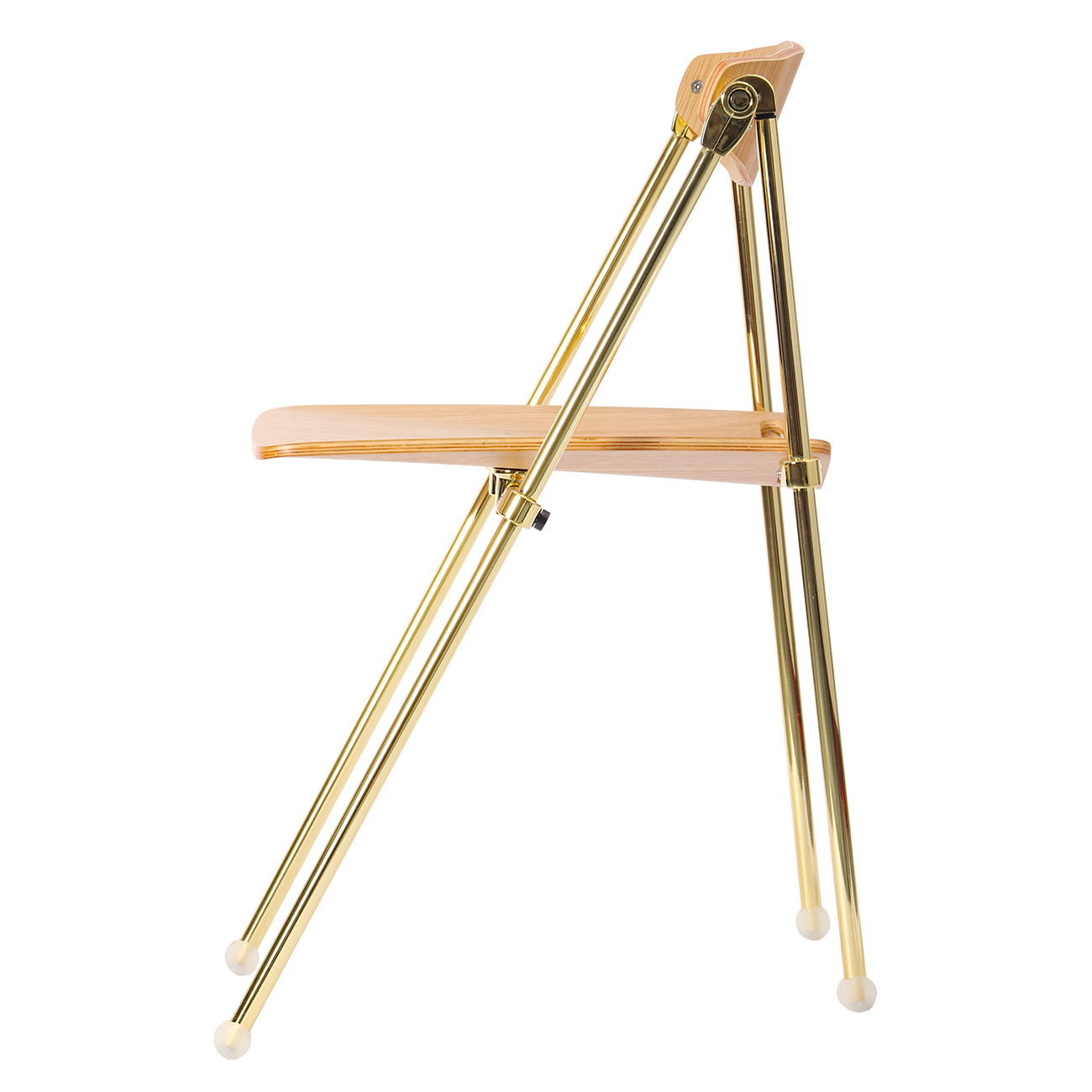 Modern Folding Chair with Wooden Seat and Gold Metal Frame