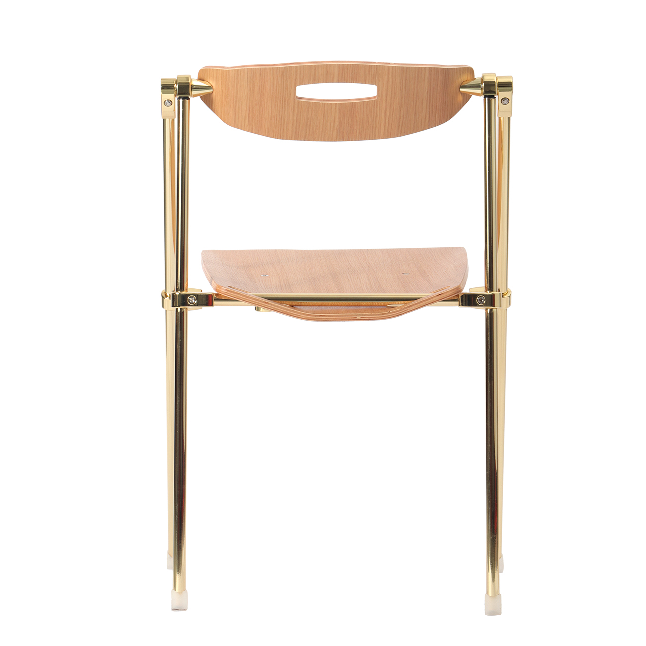 Modern Folding Chair with Wooden Seat and Gold Metal Frame